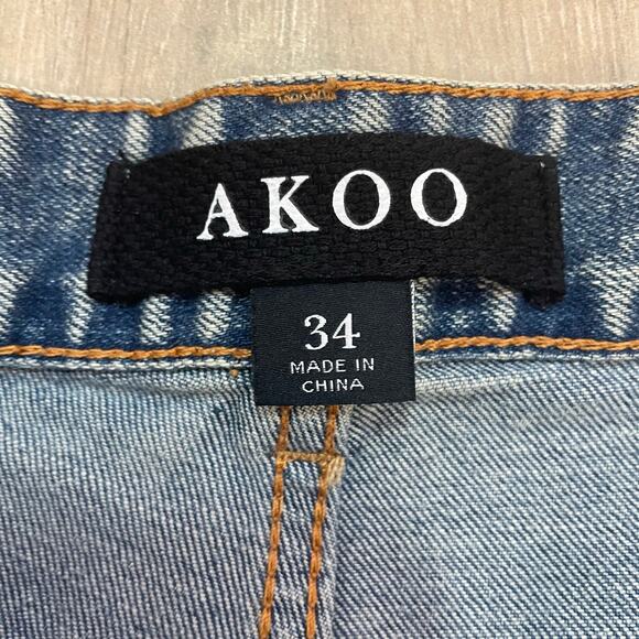 AKOO Beautiful Projects Jeans Men's 34 Light Wash Graphic Patch Denim - Picture 6 of 16